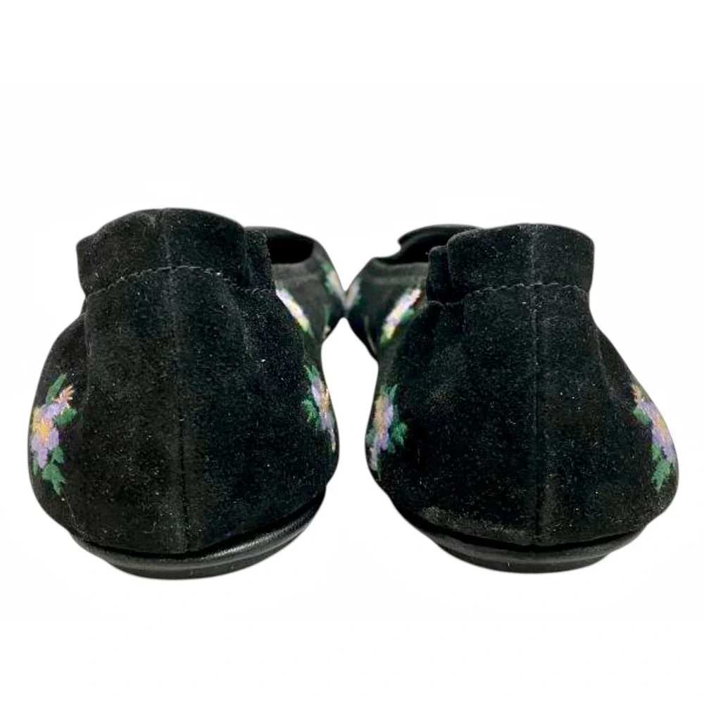 Tory Burch Minnie Travel Ballet Flats Womens 8M Black‎ Floral Suede Excellent